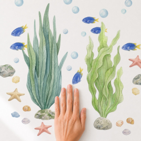 Seaweed Sway Wall Sticker Pack Displayed in Bedroom